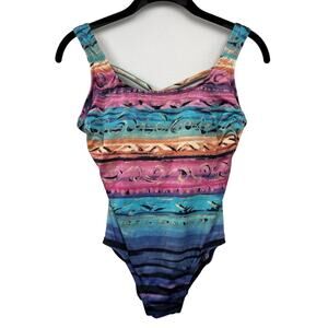 Vintage Robby Len Women’s Size 8 One Piece Swimsuit Criss Cross Back Multi Color